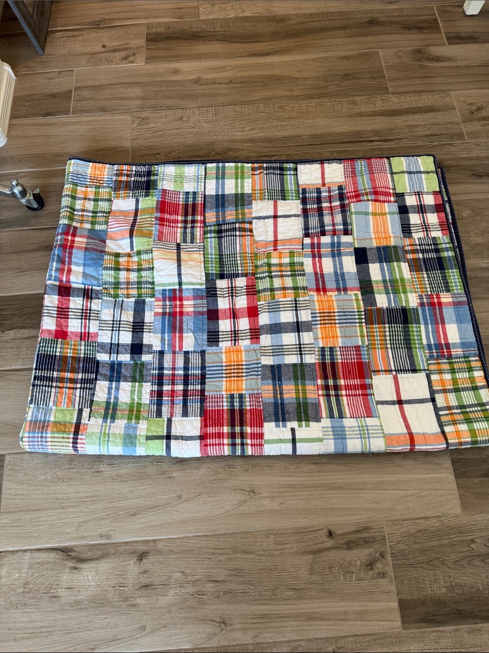 Pottery Barn Kids Madras Plaid Patchwork reversible quilt Twin